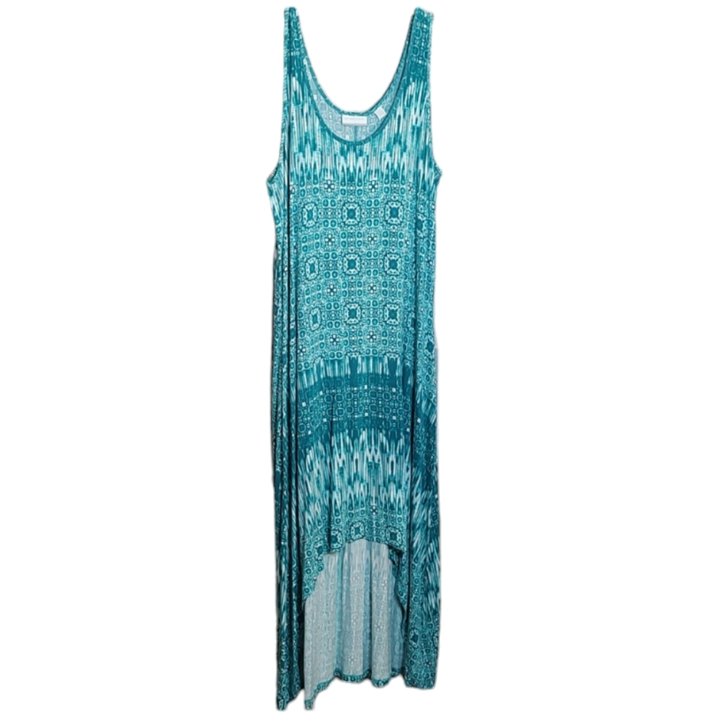 NY & Co. Jade Green & White Hi Low Maxi Dress w/ Abstract Design sz Large